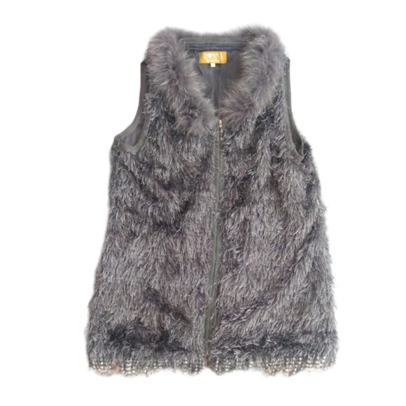 Donna by Donna Vinci Grey Gray Fur Women's Lady's Zip Up Vest Pockets Size XL - Picture 2 of 10